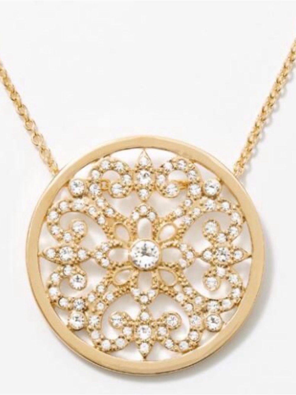 Touchstone Crystal Gold Filigree Round Pendant Necklace
